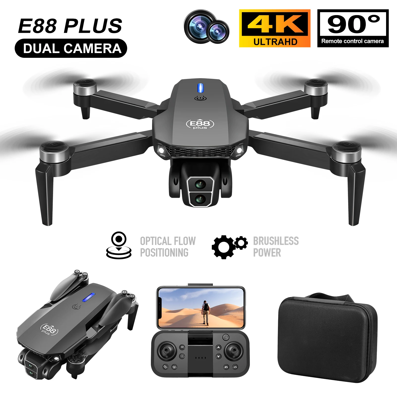 Drone Gimbal Brushless - 새로운 E88 Plus 쿼드콥터 드론: 90
