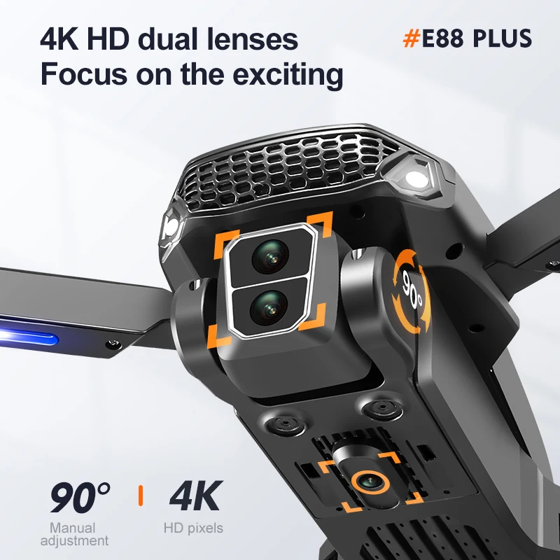 새로운 E88 Plus 쿼드콥터 드론: 90 °   전 - Drone Gimbal Brushless 리뷰 및 가격